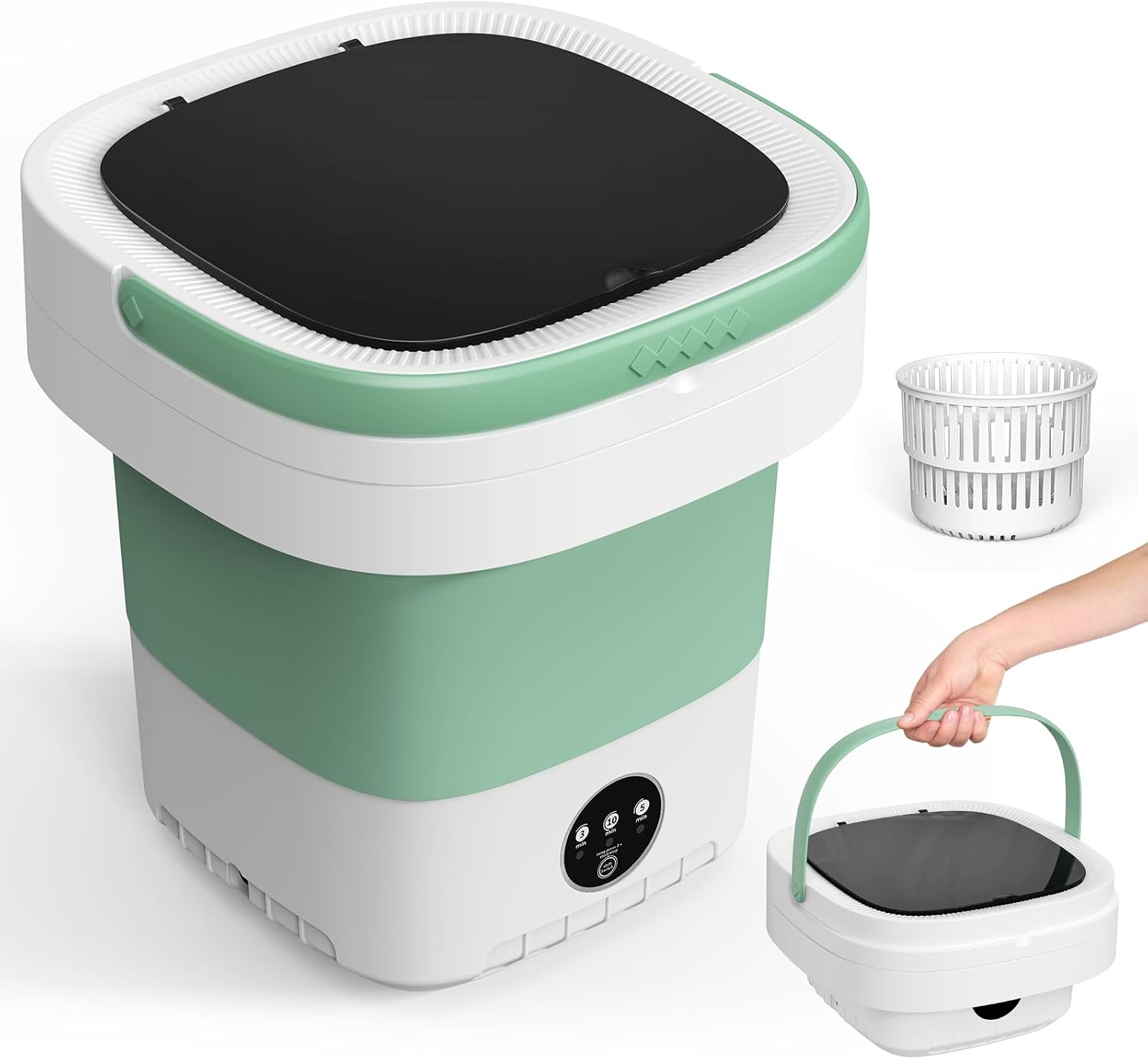 Portable Washing Machine, 12L Upgraded Mini Washing Machine With Spin Basket, Foldable Camping Washing Machine for Underwear, Baby Clothes Socks, Small Washing Machine for Apartments, Dorm,RV, Travel