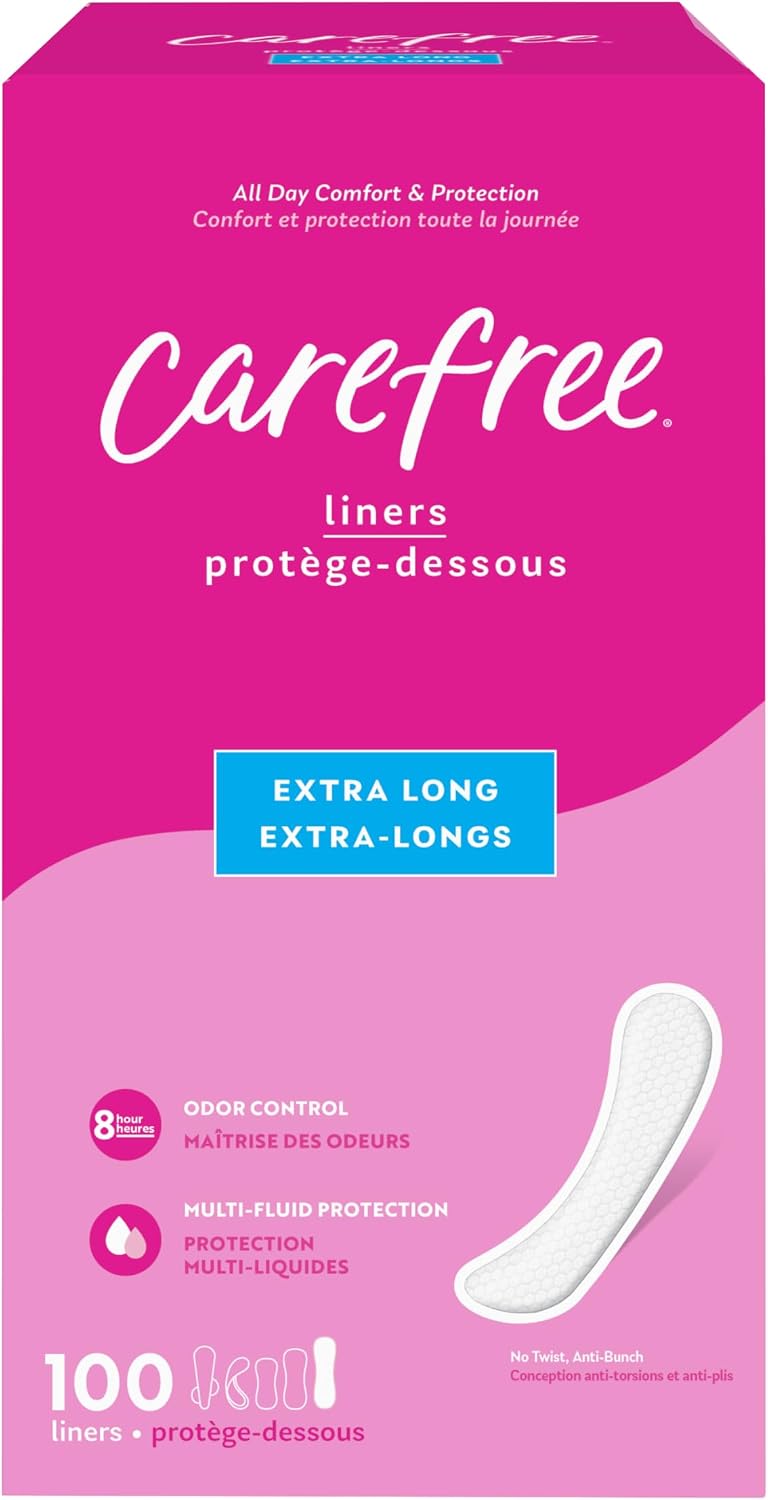 Carefree Panty Liners for Women Extra Long, Unwrapped, Unscented, 100 ct
