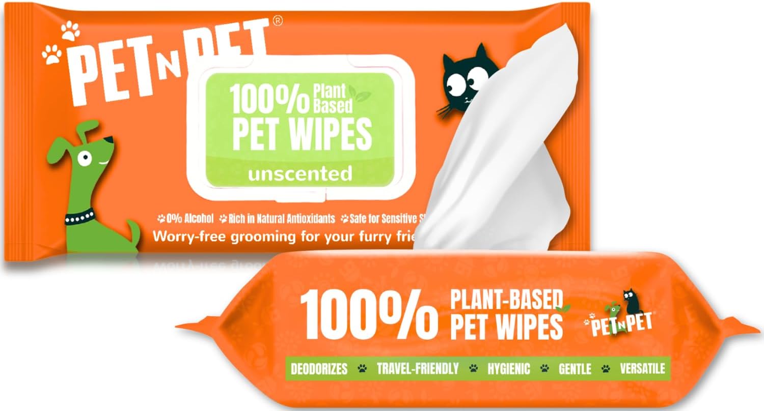 PET N PET Dog Wipes Thick 100% Plant Based Pet Wipes Dog & Cat Wipes, 100 Hypoallergenic Dog Wipes For Smelly Dogs, Puppy Wipes Premium Grooming Wipes For Cleaning Ear, Eye, Paw & Bums