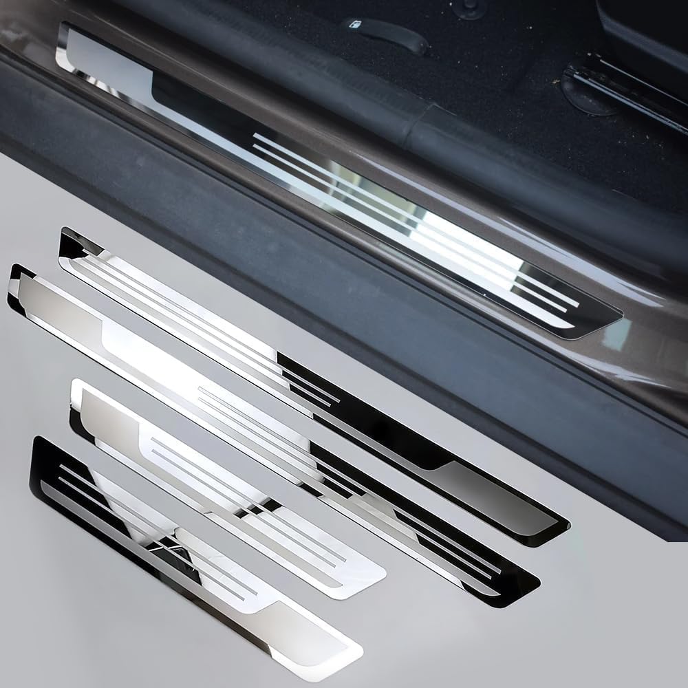 MEIYANFA 4 Pcs Car Stainless Steel Door Sill Strip for Volkswagen Tiguan II 2016-2020, Car Outer Door Sill Kick Plates Protector Accessories Threshold Welcome Pedal Cover