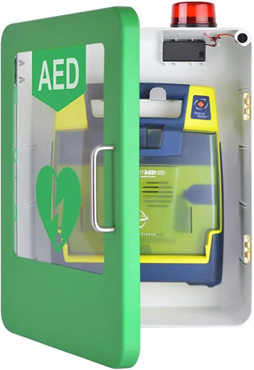 Wall Mounted First Aid AED Defibrillator Storage Cabinet with Alarm System, Rounded Corner Design for Home, Office, Hospital Use