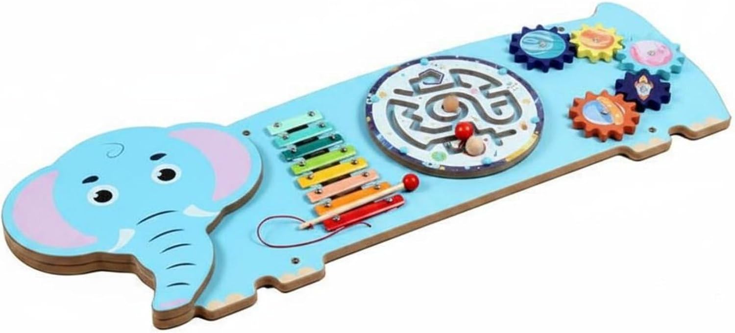 Wood Wall Activity Board CE Certified Wall-Mounted Educational Board Hand Eye Coordination for Preschoolers, Elephant-themed Wall Game