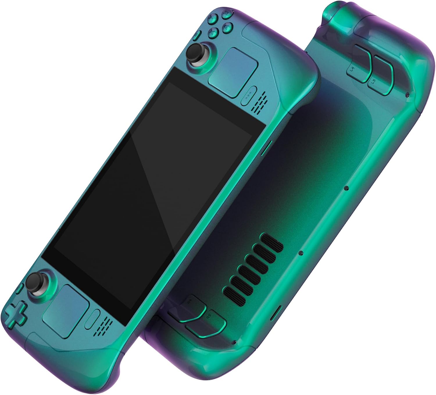 eXtremeRate DIY Full Set Shell with Buttons for Steam Deck LCD, Custom Faceplate Back Plate Replacement Shell for Steam Deck LCD - Chameleon Green Purple [Console NOT Included]