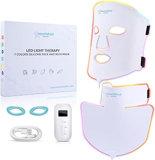 LED Light Therapy Face & Neck Mask - Facial Skin Care Device - 7 Colors Red & Blue - Rejuvenation, Anti-aging Product for Wrinkles