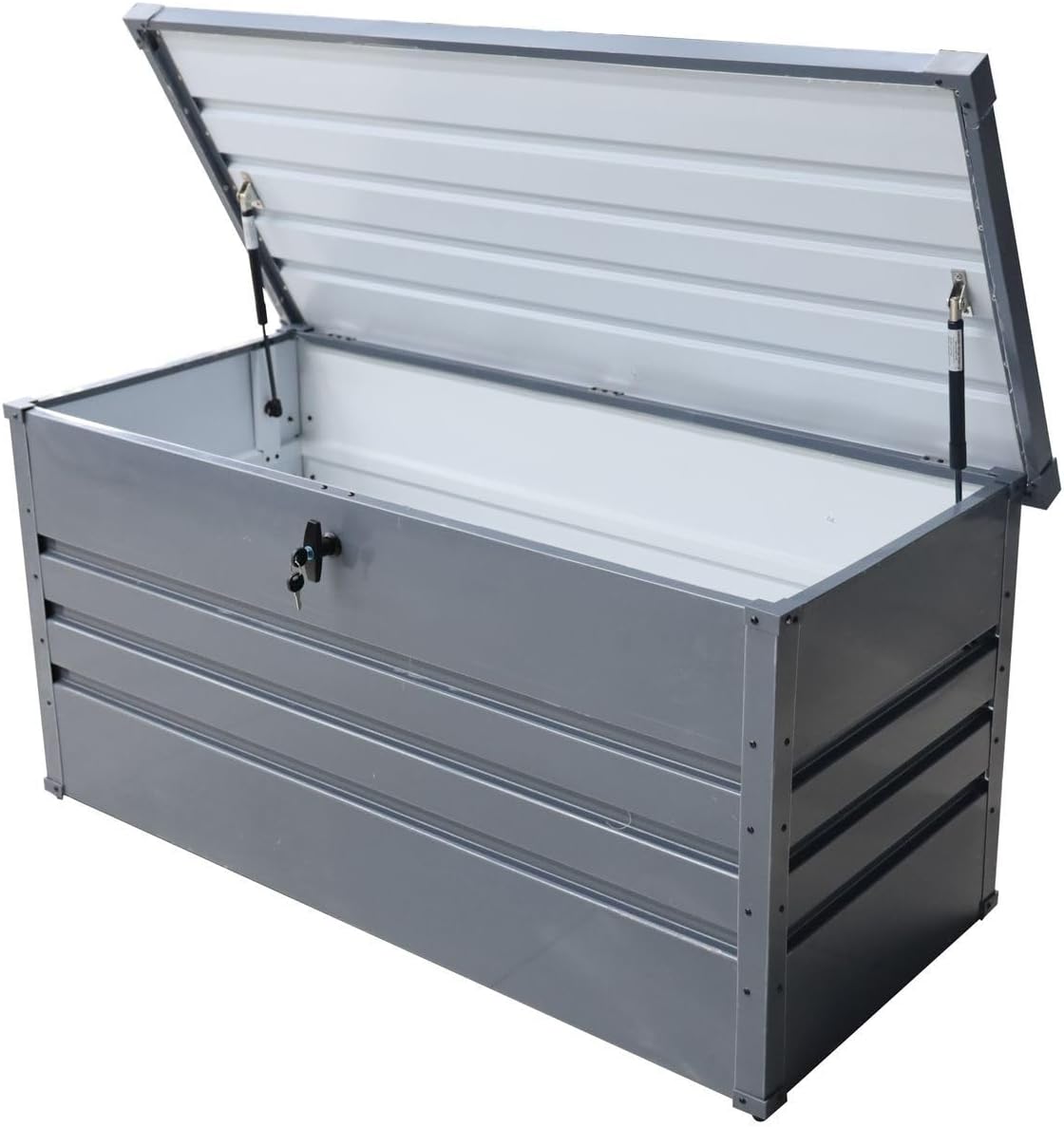 Alivio Outdoor Metal Storage Box, UV Protection Waterproof Storage Box for Garden Patio with Lockable Lid 132 x 62 x 64cm (Grey)