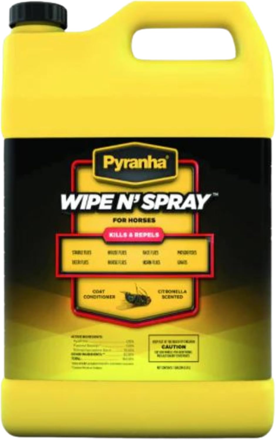 Tack Shack of Ocala Pyranha Fly Spray for Horses, Wipe and Spray Oil Base, Gallon