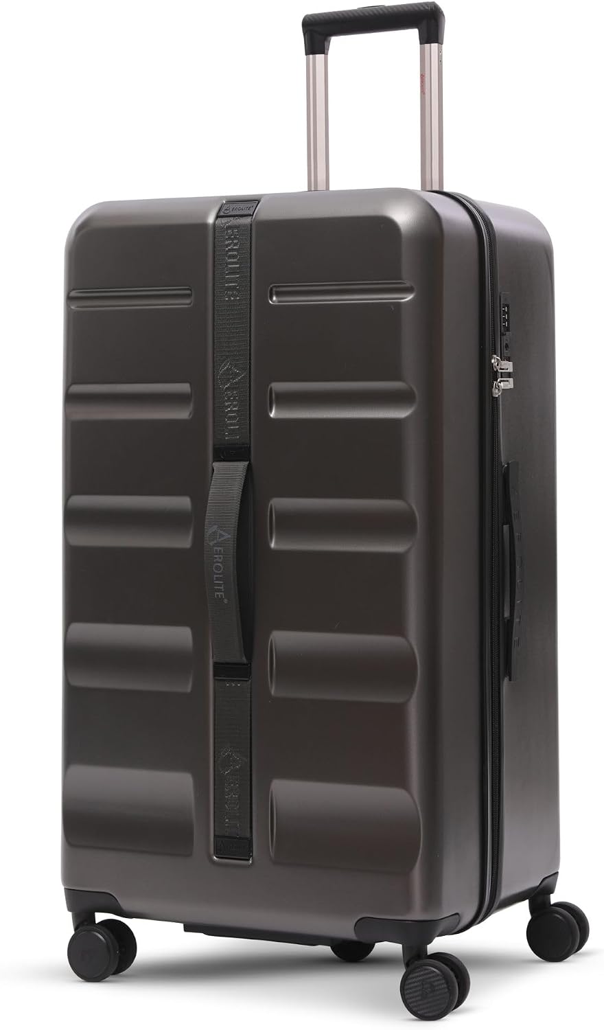 Aerolite Large 101L ABS Hard Shell Check in Checked Hold Travel Spinner Luggage Suitcase Trunk with 4 + 1 Wheels and TSA Approved Lock (Charcoal)