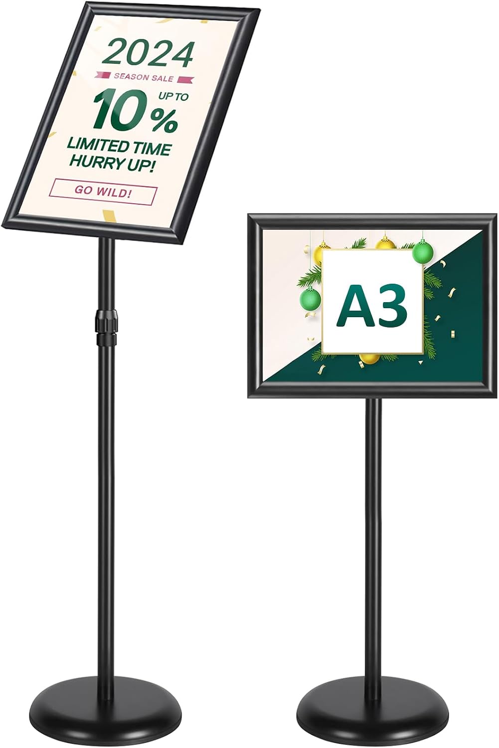 WenYa A3 Sign Holder, Aluminium Poster Stand with Stable Round Base, Black