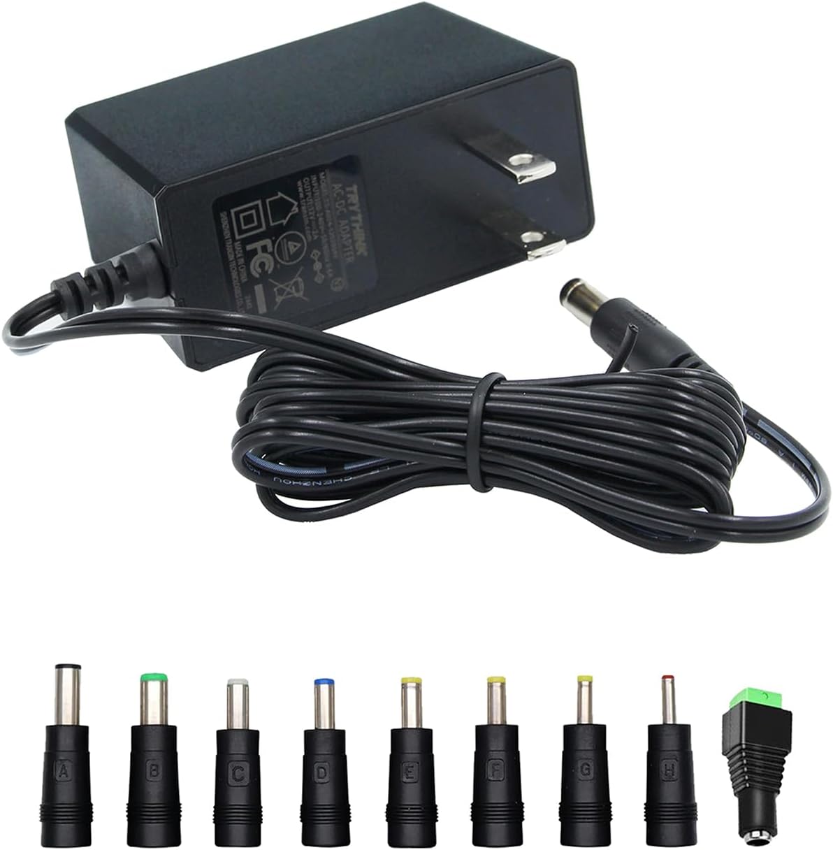 12V Power Supply, 12V 2A 24W Power Supply AC100-240V to DC 12 Volt Adapter with 5.5mm x 2.1mm Tip and 9 Interchangeable Jacks Plug for LED Strip Lights, CCTV Cameras, Routers and More