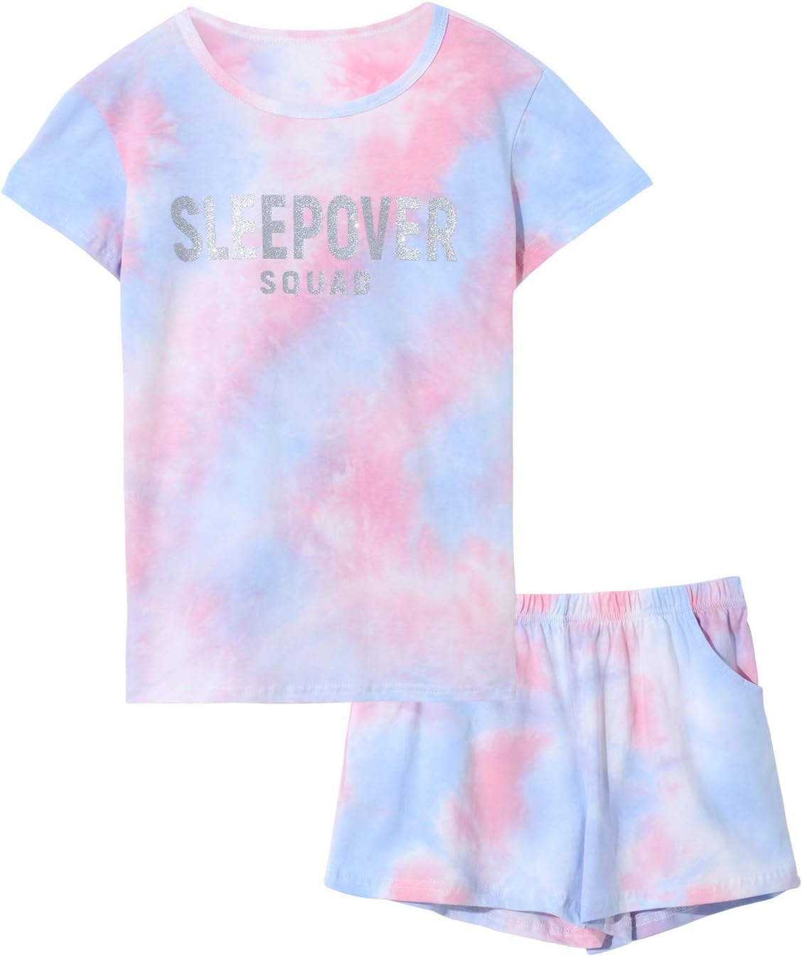 Beezizac Tie Dye Pajamas for Girls - 100% Cotton Glitter Butterfly Cat Summer Short Sleeve PJ Set Tween Clothes Size 4T - 18