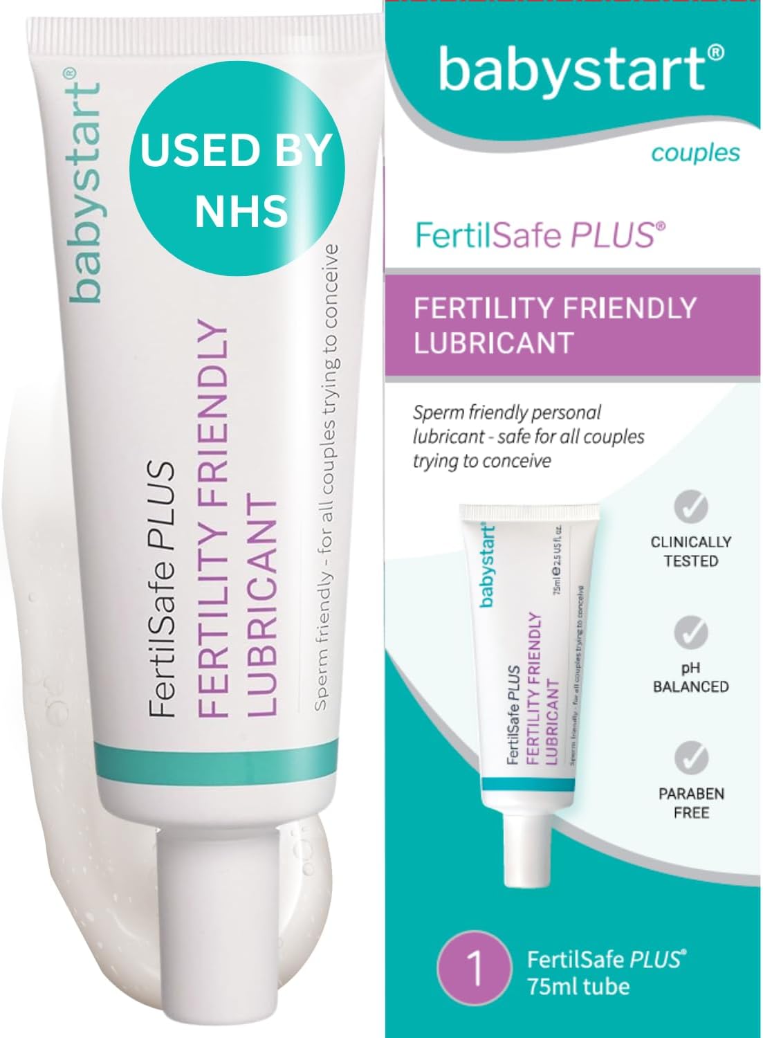 Babystart Fertility Lubricant - FertilSafe Plus Lubricating Gel Tube 75ml - Natural, Water Based Lubrification, Paraben Free, Personal Fertile Friendly Lubricant for Couples Trying for a Baby