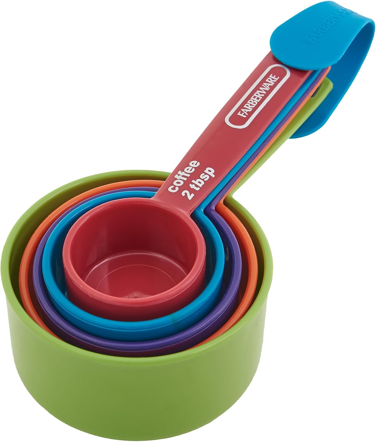 FARBERWARE 5-Piece Measuring Cup Set with Coffee Scoop, Durable Plastic Nesting Measuring Cups with Easy-Read Markings, BPA-Free, Dishwasher Safe