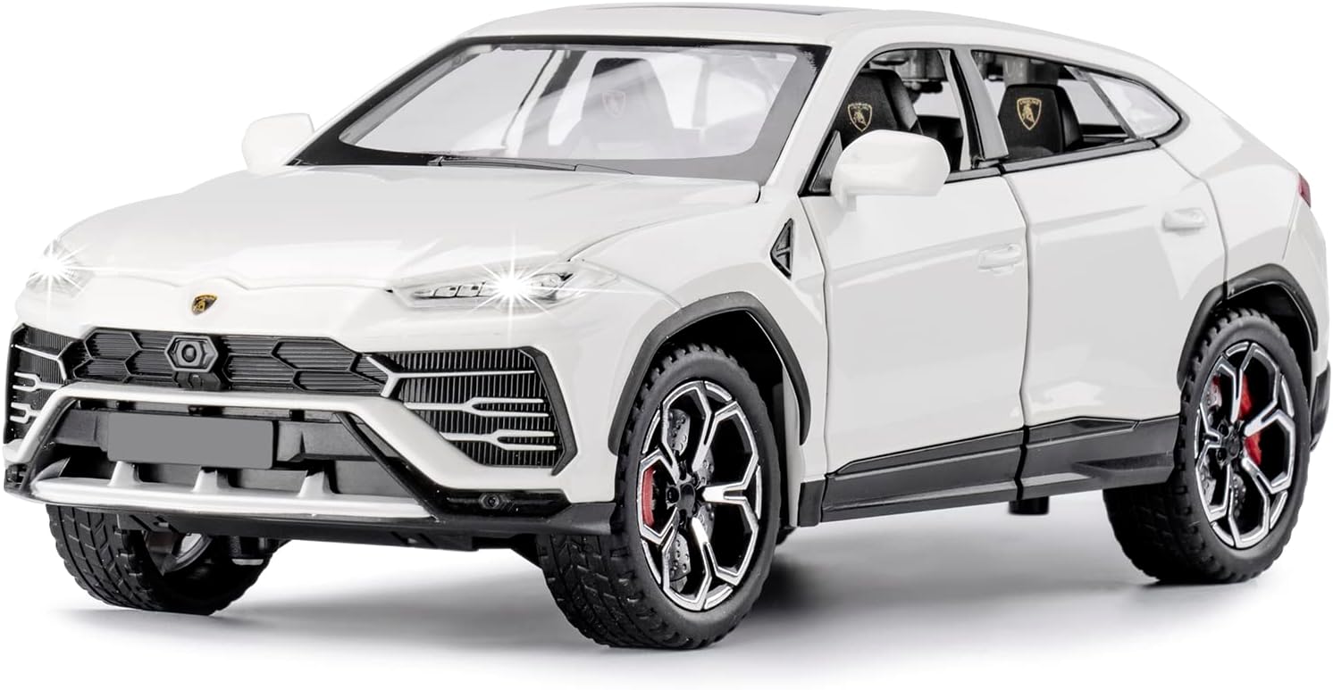 SASBSC Toy Cars for Boys Car Toys for 3 4 5 6 7 8 Year Old Boy Metal Cars for Kids Diecast Model Cars with Light and Sound Birthday Gifts (White, 1:24)