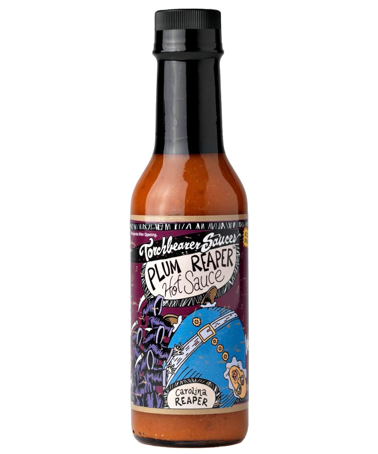 Torchbearer Sauces Plum Reaper 5 oz Super Hot Sauce - Heat Level 8 - All Natural Hot Sauce, Vegan, Extract-Free