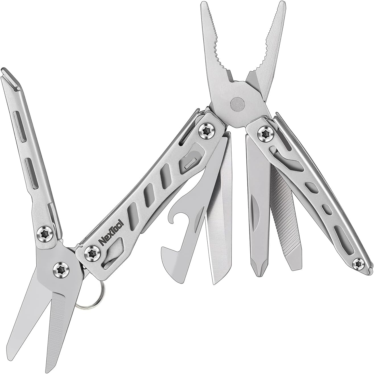 NexTool Mini Flagship 10 in 1 Multi-Tool, Multitool with Multitools Pliers, Camping Pliers, Can Opener, Scissors, Screwdriver, Bottle Opener, Gifts for Men, Father's Day Gifts-Silver
