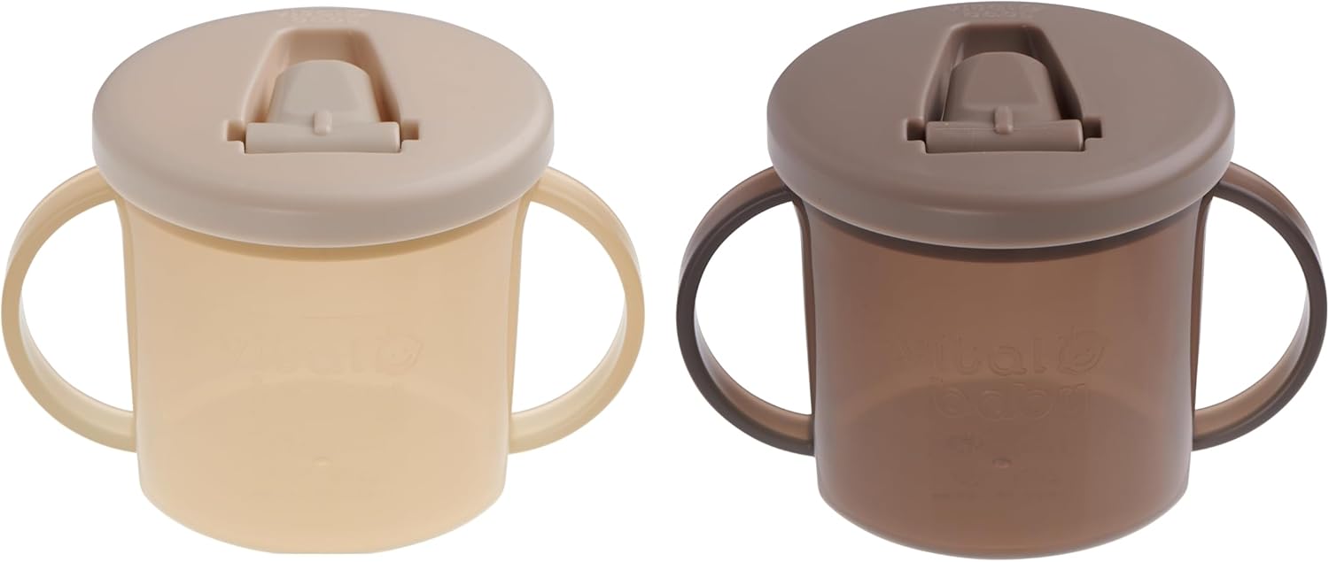 Vital Baby Hydrate Free Flow Cup 200ml 2pk, First Sippy Cup 4m+, Flip-Down Spout, BPA-Free, EarthSmart Biodegradable, Easy-Grip & Dishwasher Safe