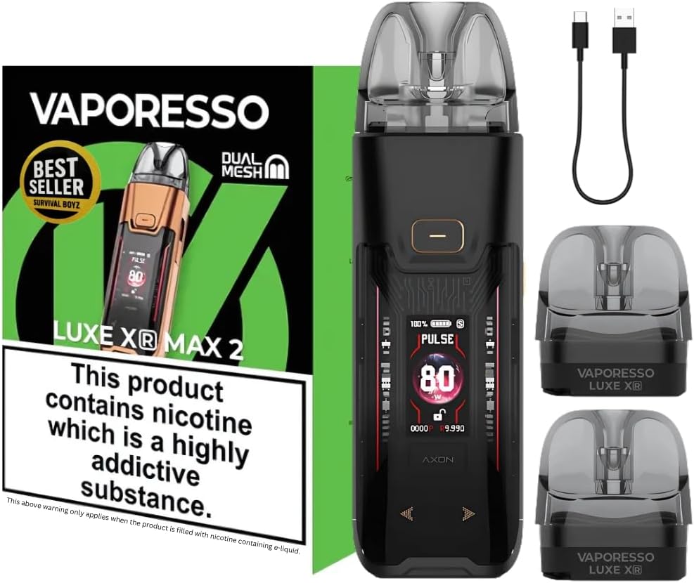 Vaporesso Luxe XR Max 2 Vape Kit [Dark Black Leather]-8 colours-3200mAh Mega Battery,2A Fast Charge, 80W Output,0.96" TFT+RGB Lights,Dual Mesh Tech-Works with Luxe X,XR Pods & GTX coils-No Nicotine