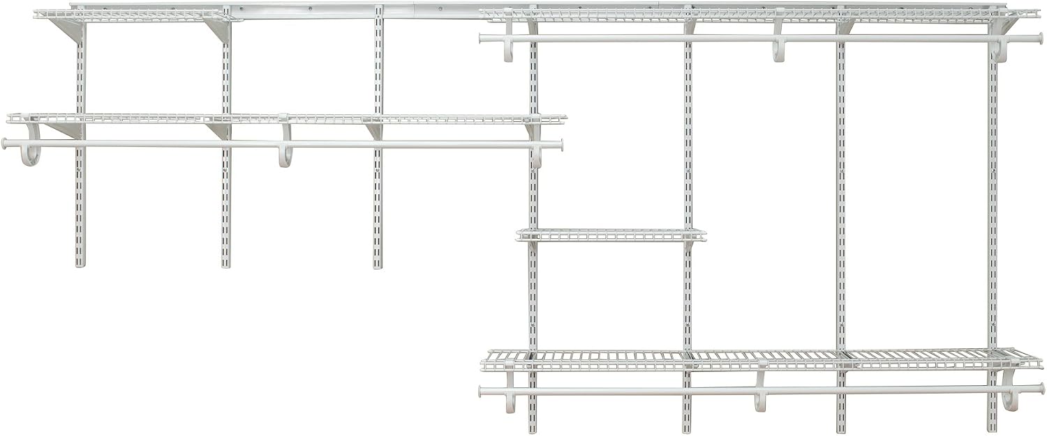 ClosetMaid ShelfTrack Wire Closet Organizer System Adjustable from 7 to 10 Ft, with Shelves, Clothes Rods, Hardware, Durable Steel, White, 7 ft ft