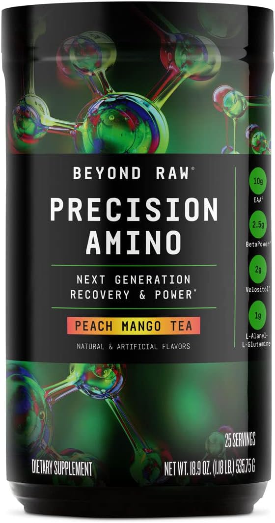 BEYOND RAW Precision Amino, Recovery & Power Amino Acid Formula, Fuel Muscles, Enhance Hydration, Peach Mango Tea, 25 Servings