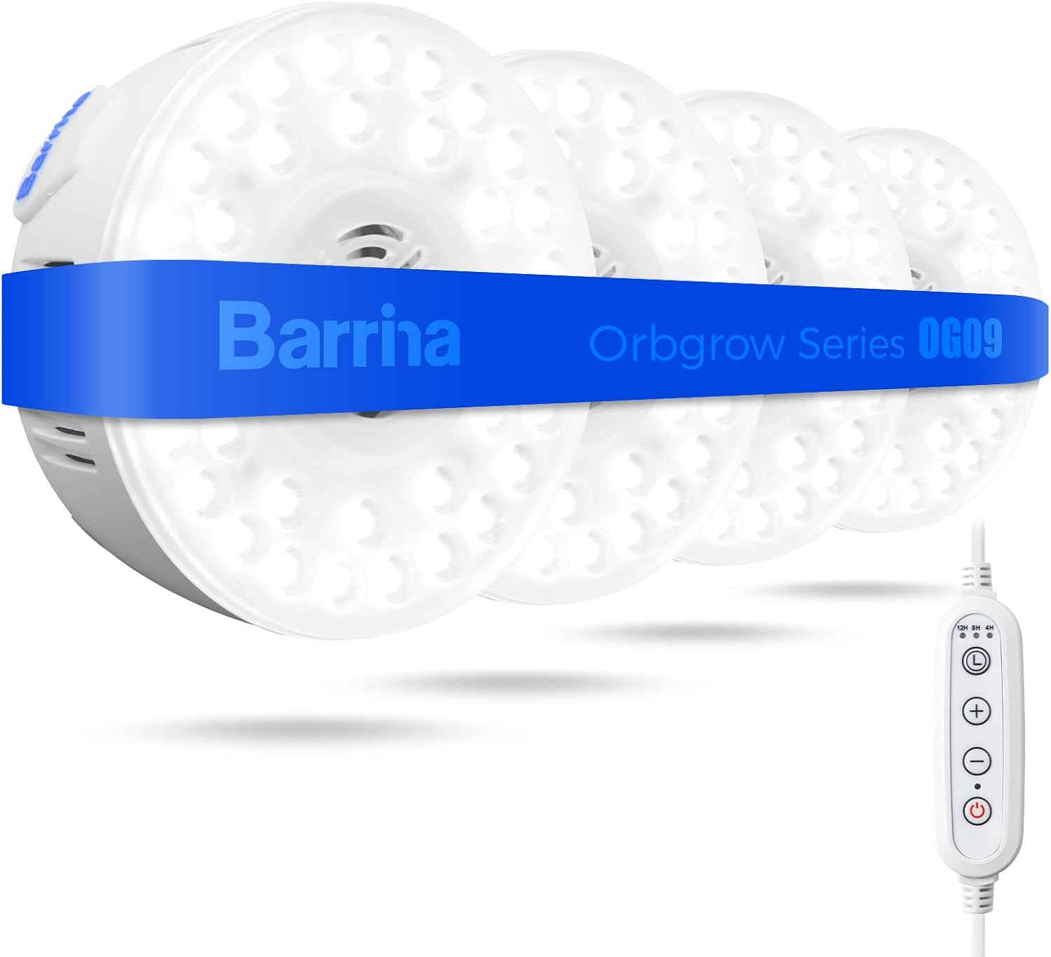 Barrina OG09 Puck Grow Light, 36W(4 x 9W), 5000K, Timer, 4 Packs, White | Full Spectrum Plant Light for Indoor Plants, Magnetic & Linkable, 5 Levels Dimmable, Small Grow lamp, Perfect for Plant Shelf