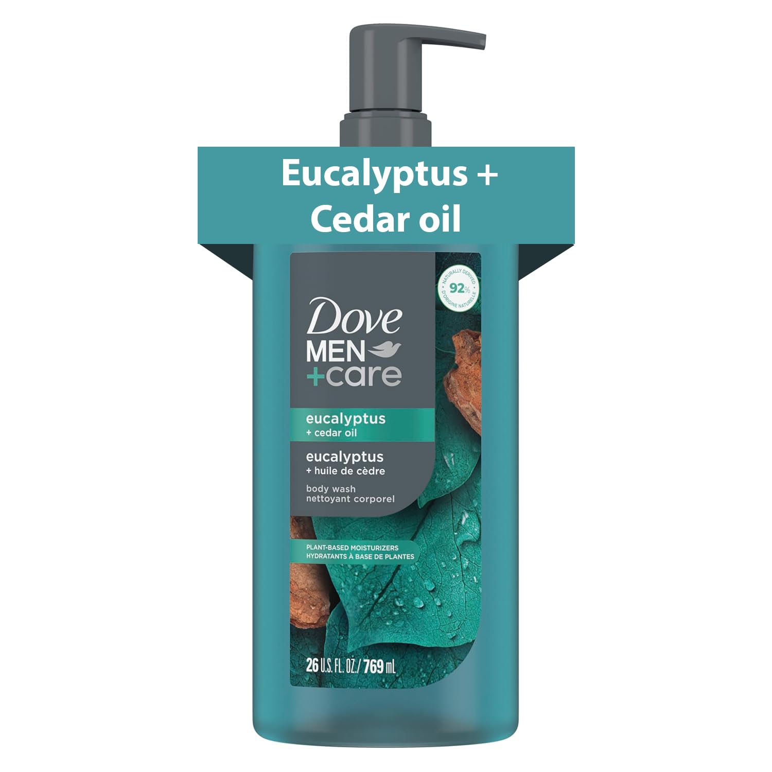 Dove Men Moisturizing Body Wash, Eucalyptus + Cedar Oil, 26oz | For dry skin, Helps nourish and refresh, With plant-based cleansers, For daily showers, Eucalyptus + Cedar Oil