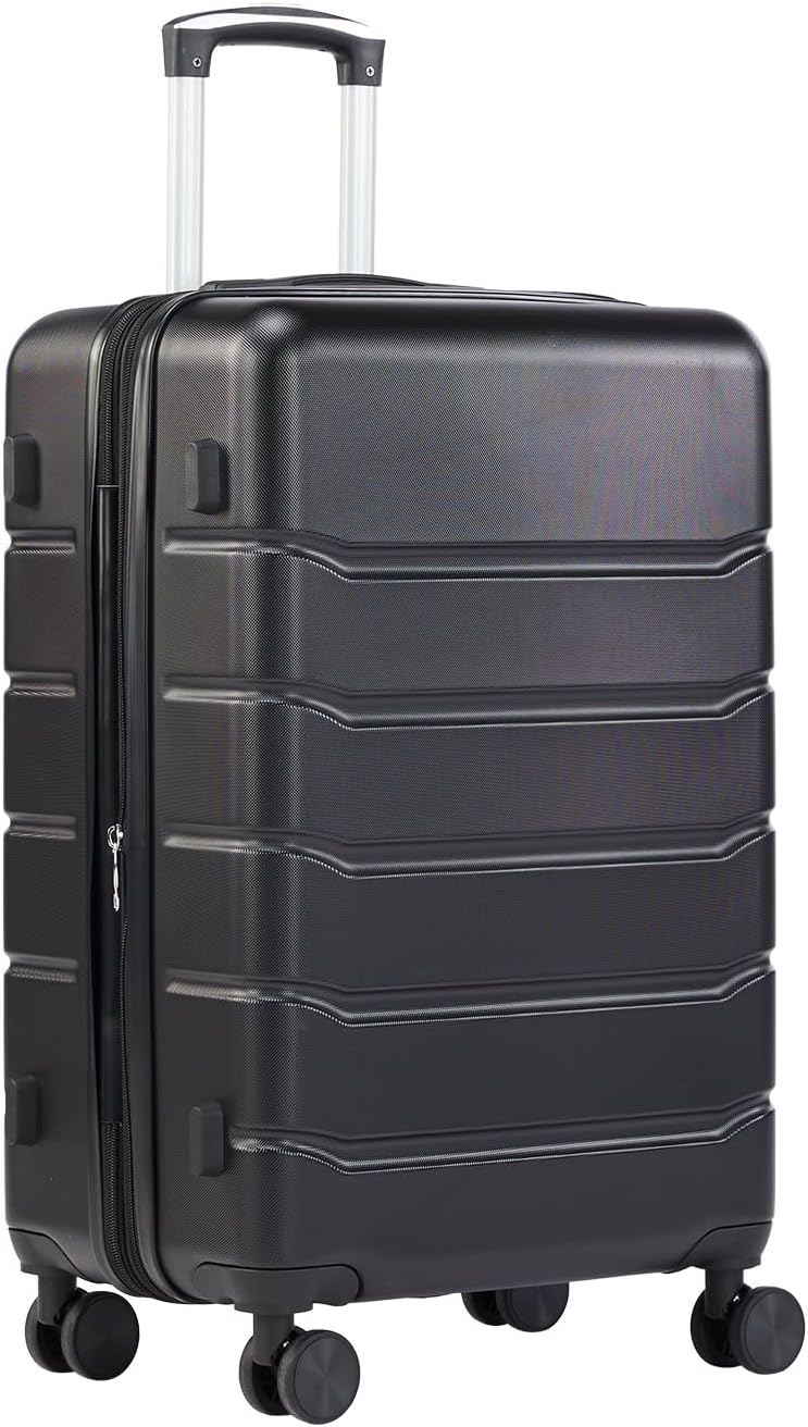 Sweetcrispy Carry on Luggage,Hard Shell Expandable Double Spinner Rolling Wheels Suitcase,TSA Lock, Charcoal Black, 20 Inch