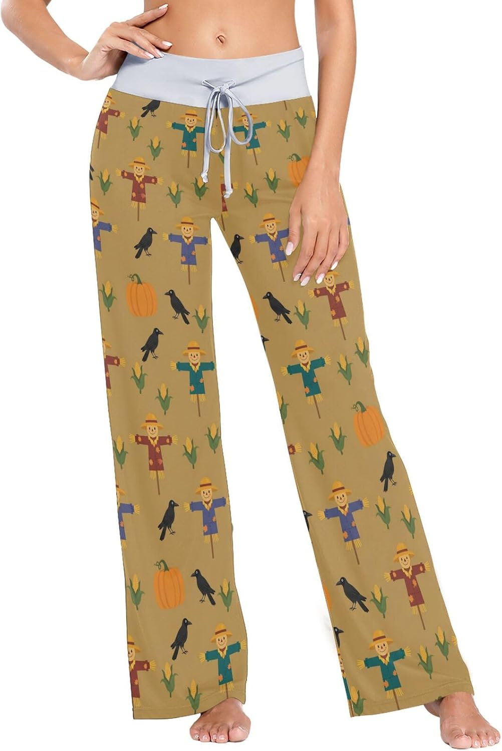 J JOYSAY Fall Corn Crow Brown Pajama Pants Women Wide Leg Lounge Yoga Pants Casual Sweatpants