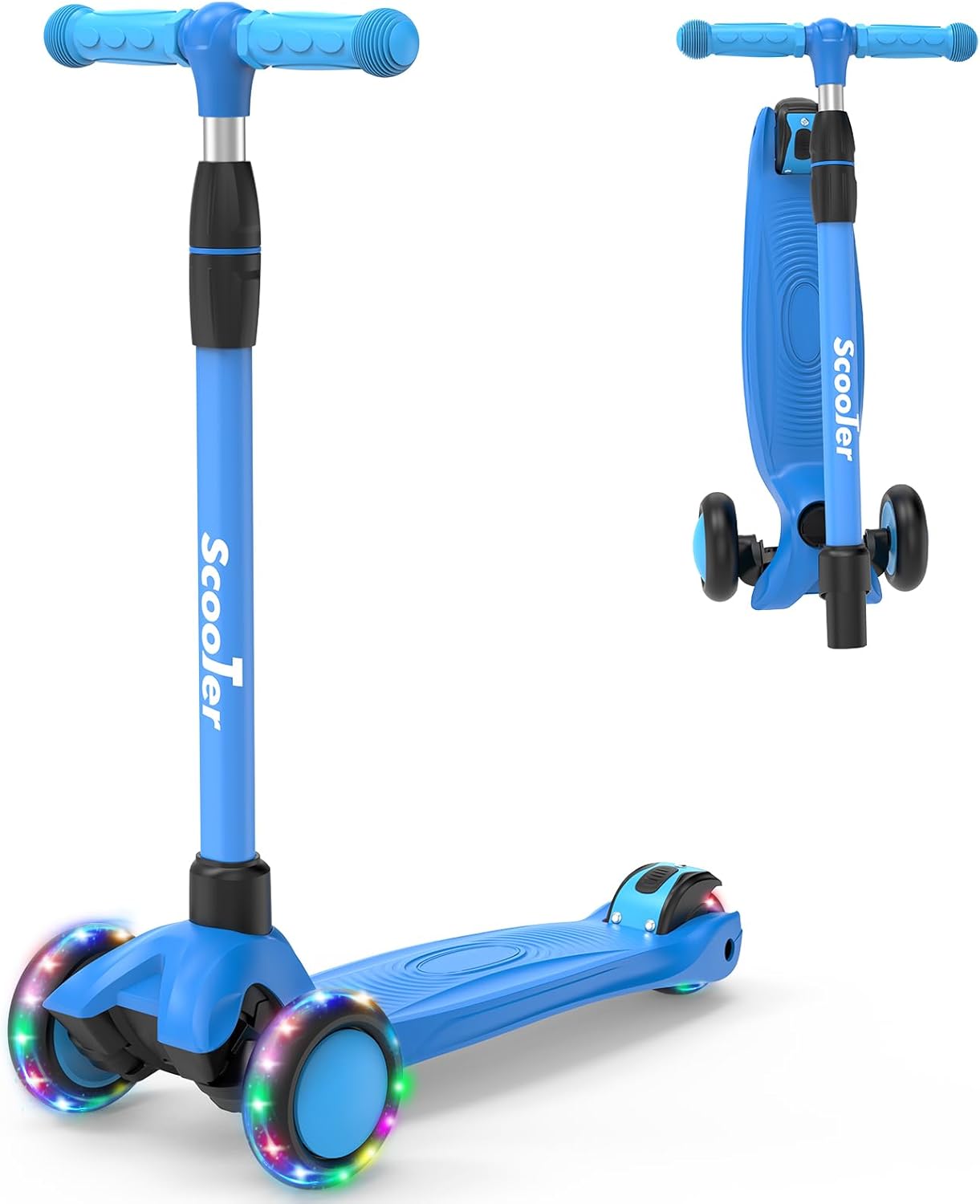 Kids Kick Scooter,Adjustable Height Handlebars and Removable Seat Scooters for Kids,3 Lighted Wheels Anti-Slip Deck Toddler Scooter for Boys & Girls Aged 3-12 up to 132 Lbs.