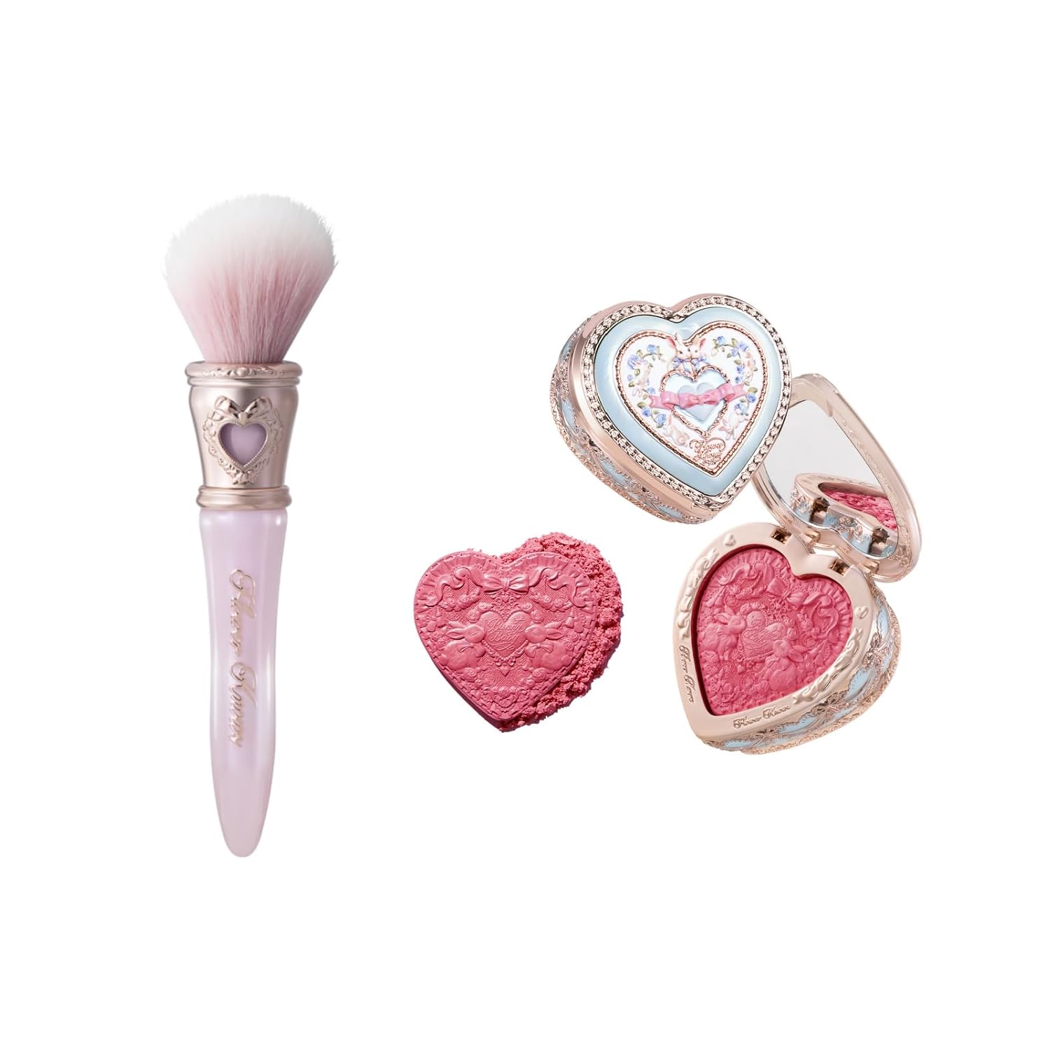 Flower Knows Bunny Garden Embossed Blush & Brush Set,Talc-Free Rose Satin Powder Blush,Highly Pigmented,Buildable&Blendable,Dimensional Cheek Color for a Luminous Finish,Gift-Worthy(S02 Berry Bunny)