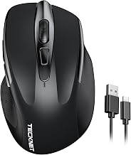 TECKNET Wireless Mouse Rechargeable, 2.4G USB-A Silent Mouse, Quiet Click, 6 Adjustable 4800 DPI, Cordless Computer Mouse, Ergonomic Mouse for Laptop, 6 Buttons Mouse for Chromebook, Ergo Grip - Black