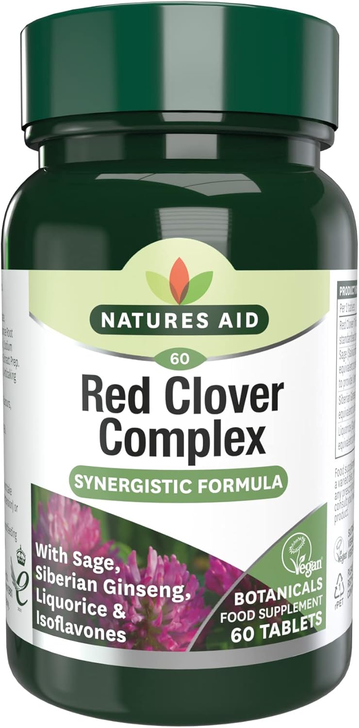 Natures Aid Red Clover Complex – with Isoflavones, Sage, Ginseng & Liquorice – Supports Women’s Health, Hormonal Balance & Menstrual Comfort – Vegan, Gluten-Free, Non-GMO Supplement - 60 Tablets