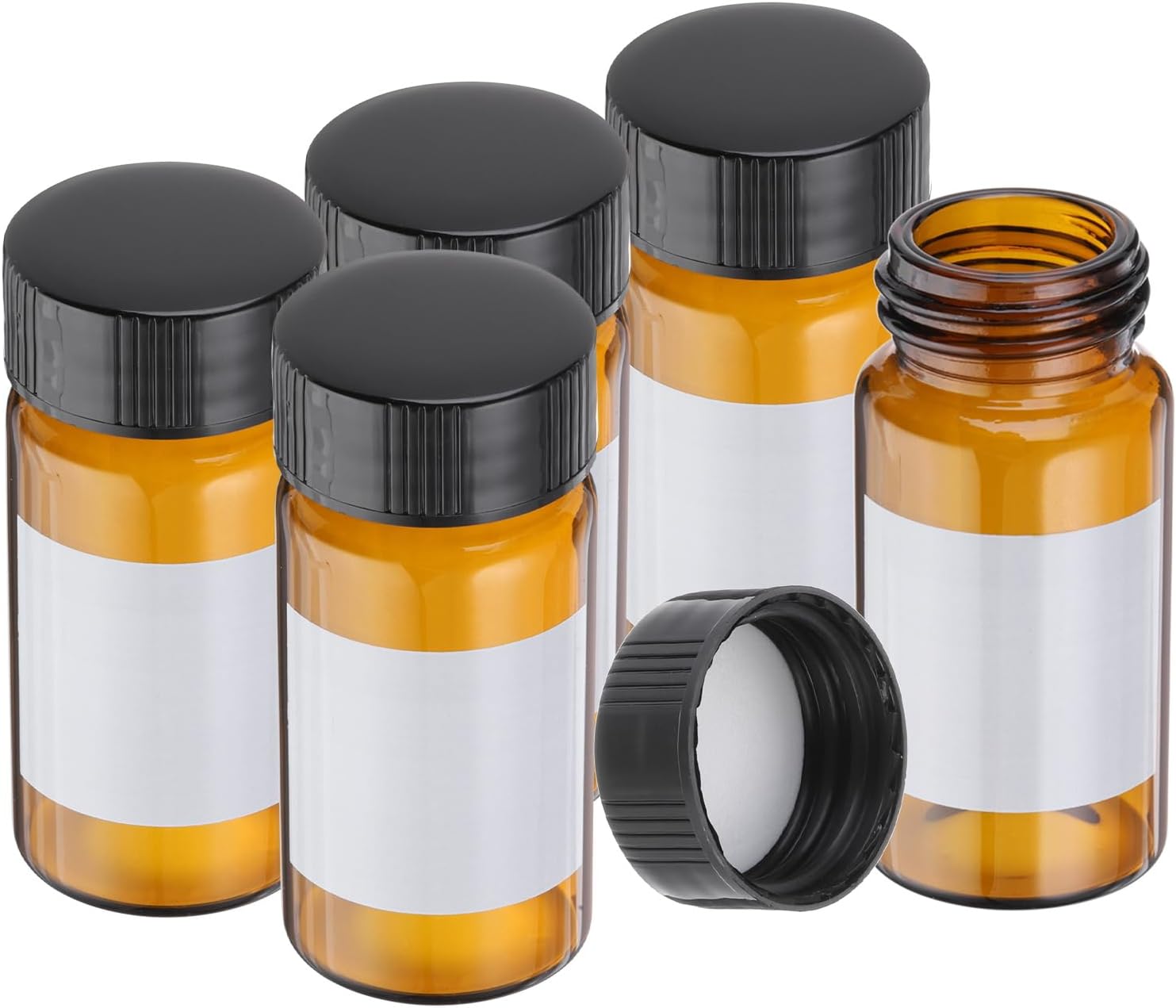 PATIKIL Sample Bottles,5 Pcs 20ml Amber Glass Vials with Black Screw Caps