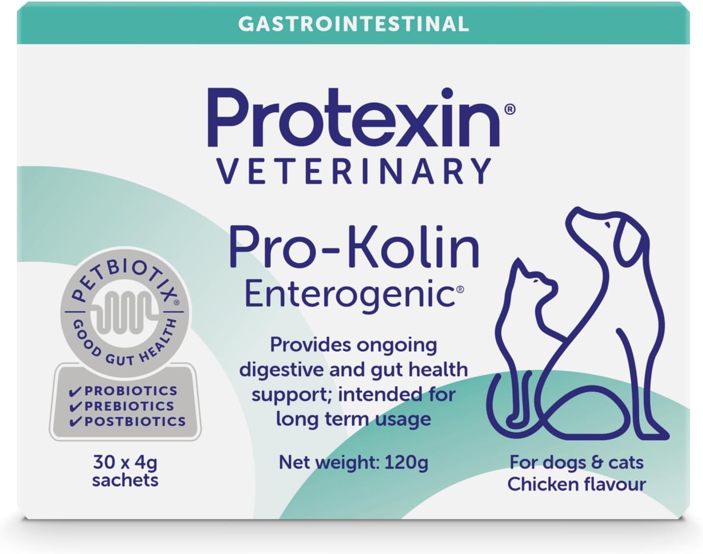 Protexin Veterinary Pro-Kolin Enterogenic Gut Health Sachets for Cats and Dogs, Chicken Flavour, 30 Sachets