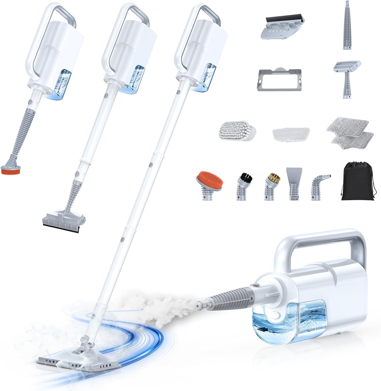 LABIGO 10-in-1 Steam Mop with Detachable Handheld Steamer, 350ml Tank, 10s Heat-Up, 248°F Steam Cleaner, 3-Level Control and Swivel Head for Floors, Carpets, Tiles, BBQ grill and Multi-Surface