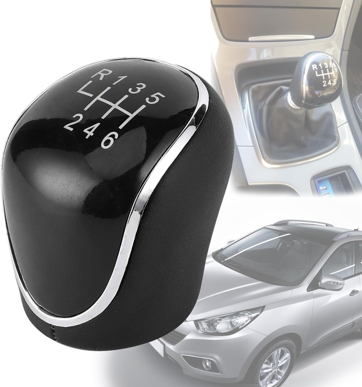 Juttzzei Ford Car Gear Knob 6 Speed, Gear Stick Knob Fit for Ford Focus Fiesta Mk2 Mk3 C-Max S-Max Mendeo IV Mk4 Car Gear Shift Knob, Gear Stick Knobs, Premium PU Leather Ford Fiesta Gear Knob - Black