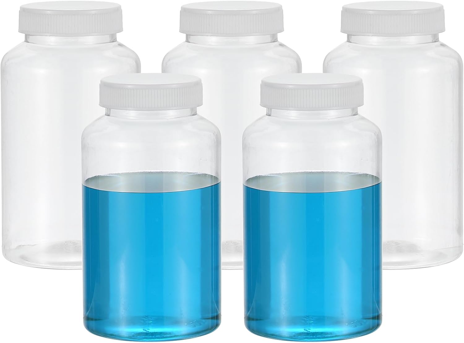 PATIKIL 5 Pcs 500ml Reagent Bottles, PET Wide Mouth Round Bottles with Screw Cap for Lab Water Reagent Liquids Solid Sample Storage Seal, Transparent