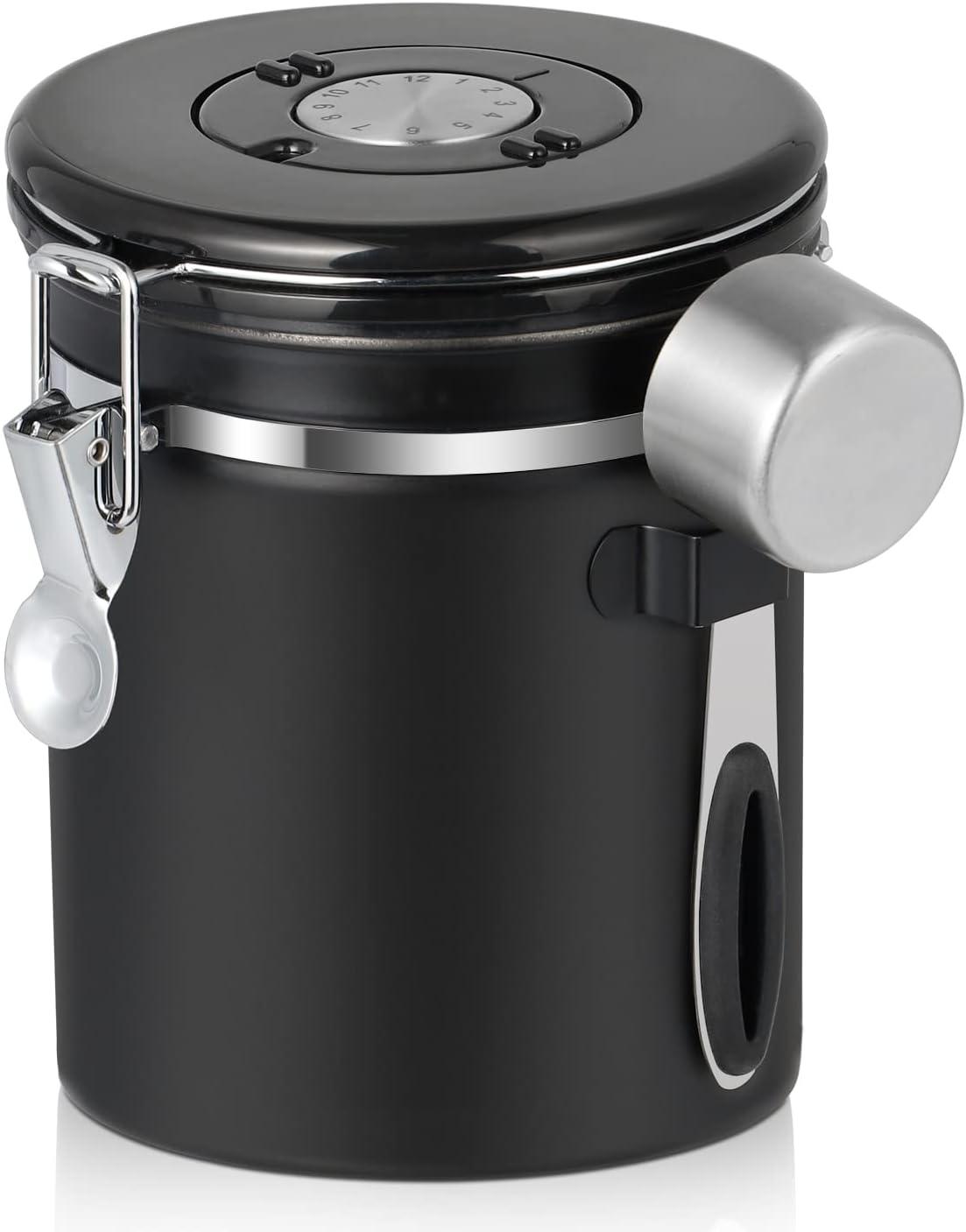 Coffee Canister Airtight Stainless Steel Coffee Canister for 400g Coffee Beans with Date Tracker, CO2 Release Valve and 1 Coffee Powder Measuring Spoon