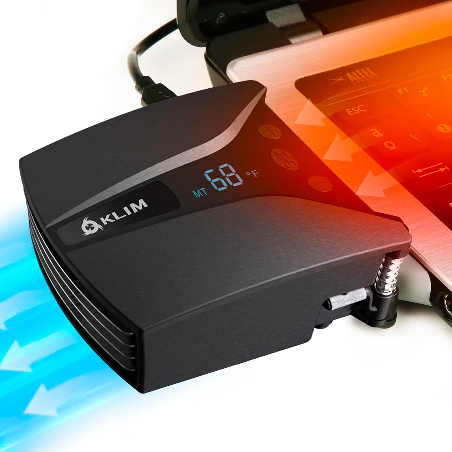 KLIM Tempest | Laptop Cooler With Vacuum Fan | Innovative Design for Rapid Cooling | Temperature Detection + Automatic/Manual Mode + 4000 RPM | Compatible with Laptop Cooling Pads