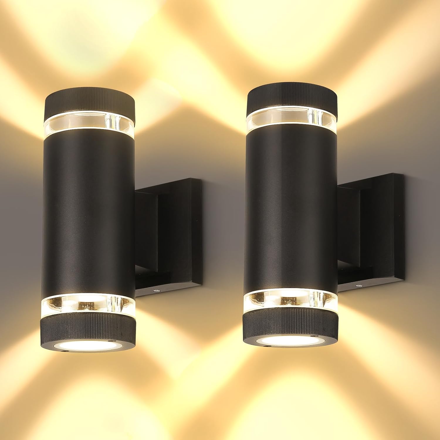 CANMEIJA Outdoor Wall Lights Up Down Outside Lights Mains Powered Ip65 Waterproof Round Black Outdoor Wall Lights 3000k Gu 10 Front Door Light Suitable for Indoors, Outdoors, Corridors, Gardens 2 PCS