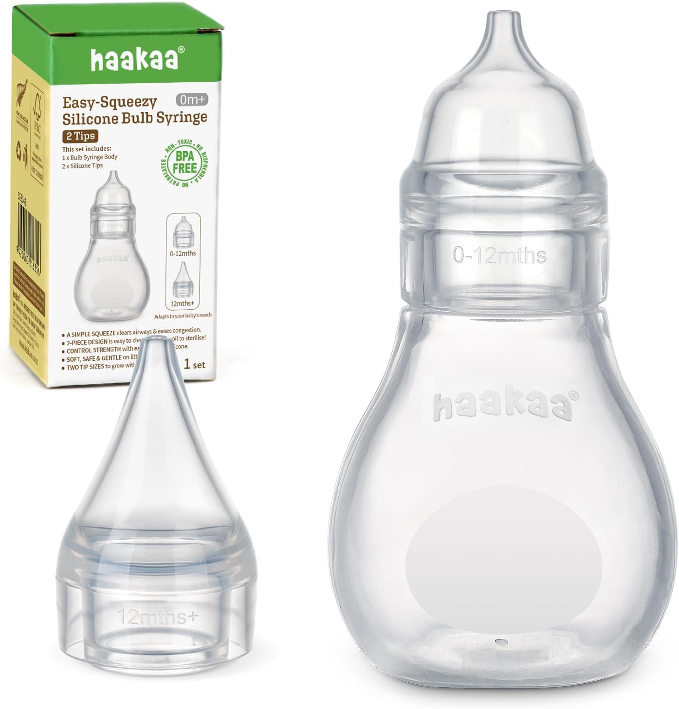 Haakaa Silicone Baby Nasal Aspirator | Nose Bulb Syringe | Easy-Squeezy Baby Nose Cleaner, Newborn Infant &Toddler - BPA Free Silicone