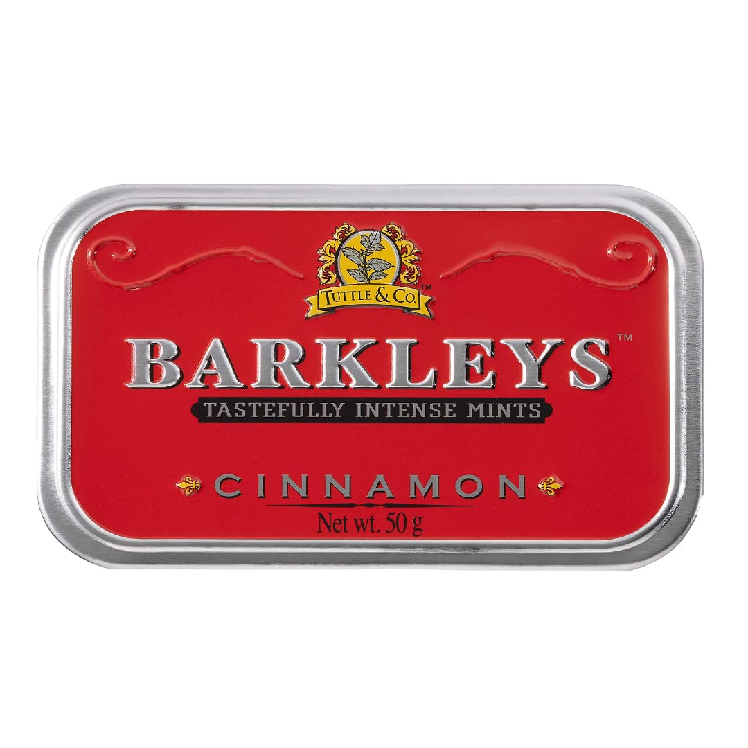 Barkleys Cinnamon Breath Mints -Strong Cool Flavor Candy, Dry Mouth,- Breath Freshener, After Dinner Mints In Reusable Classic Travel Tins, Vegan, 1 Pack - 50 Count Each