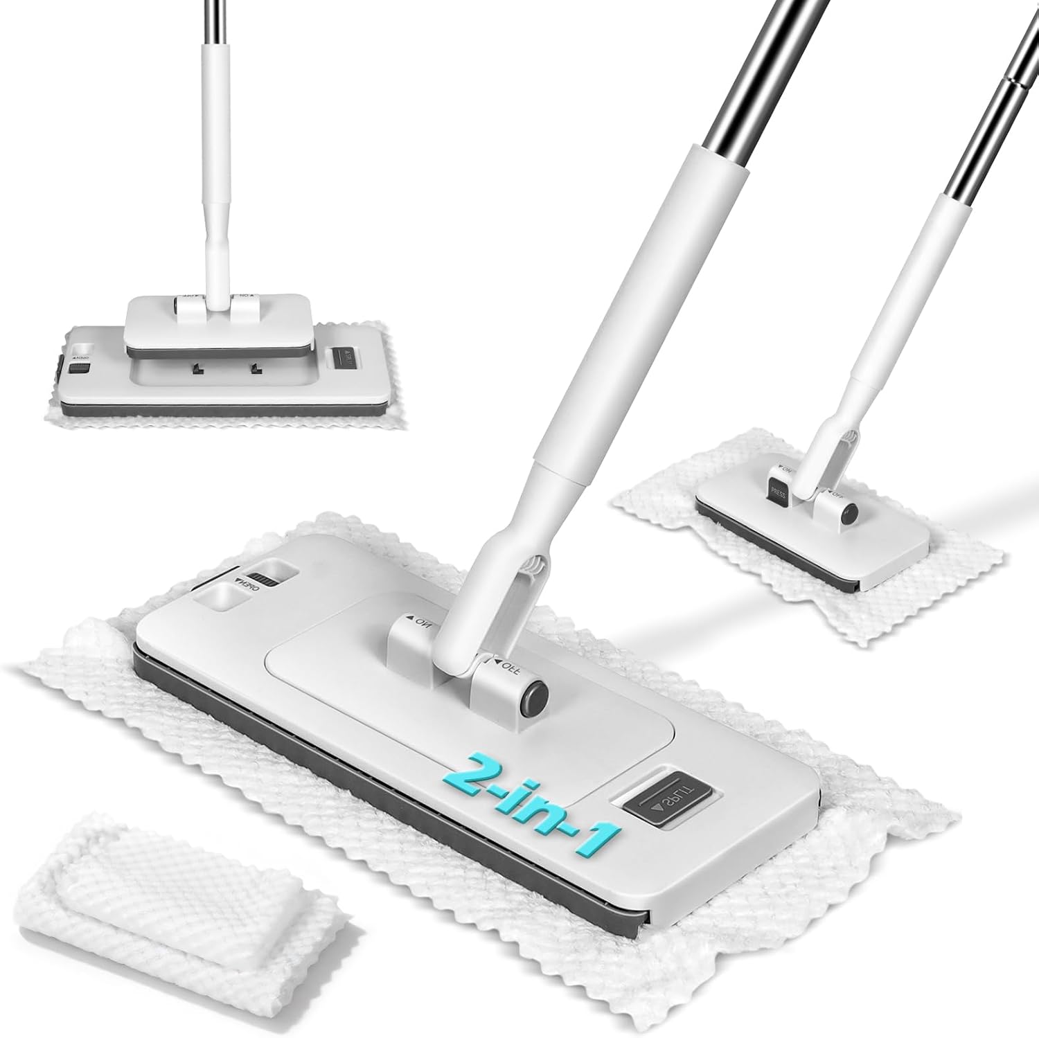 2-in-1 Hands Free Flat Mop,Disposable Dust Mop with 47" Long Handle