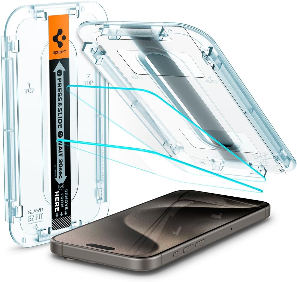 Spigen EZ Fit Tempered Glass Screen Protector for iPhone 15 Pro Max (2 Pack)