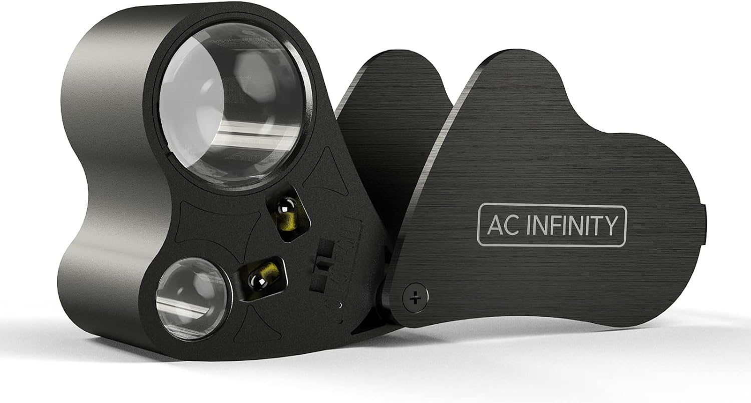 AC Infinity Jewelers Loupe, Pocket Magnifying Glass with LED Light & Dual Lenses, 30x 60x Zoom for Jewelry, Watches, Coins, Stamps, Plant Buds