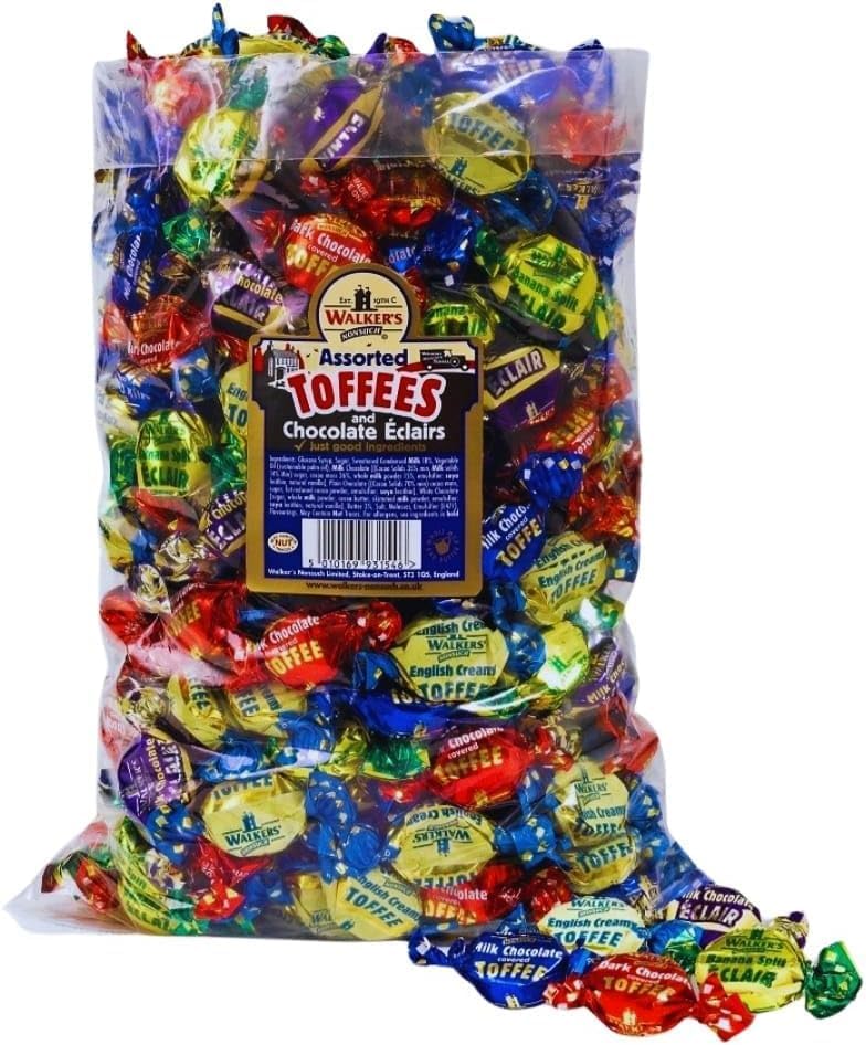 Walkers Assorted Toffees and Chocolate Eclairs 2.5 kg Assorted Toffees & Eclairs Retro Sweet Birthday School Kids Celebration Family And Friend Gift Box By Kidzkandy