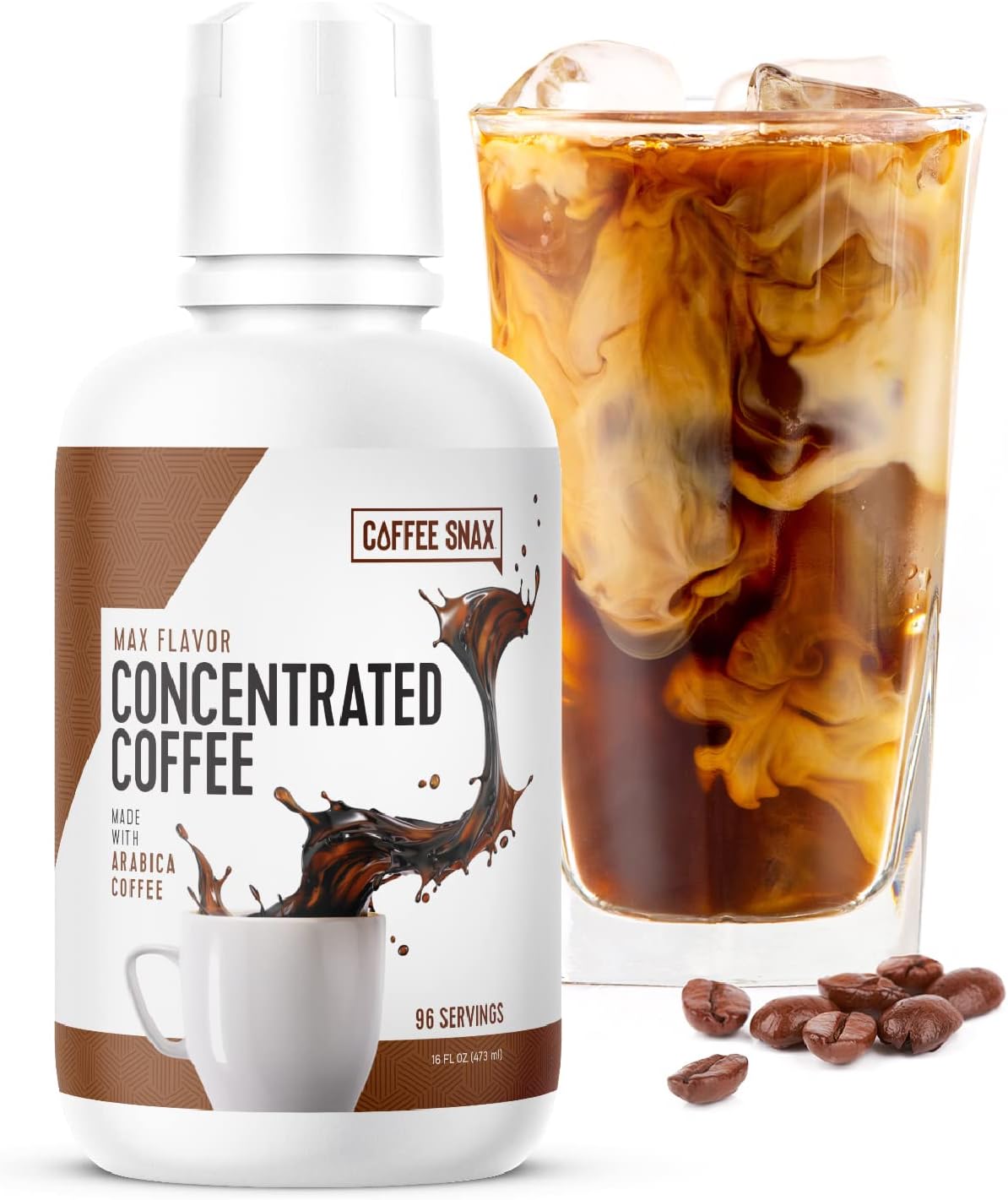 Coffee Snax Cold Brew Coffee Concentrate, Made With Arabica Coffee, Great For Iced Coffee, Cold Brew, Lattes and More, Sugar Free Keto Coffee, Bulk 96 Servings Bottle