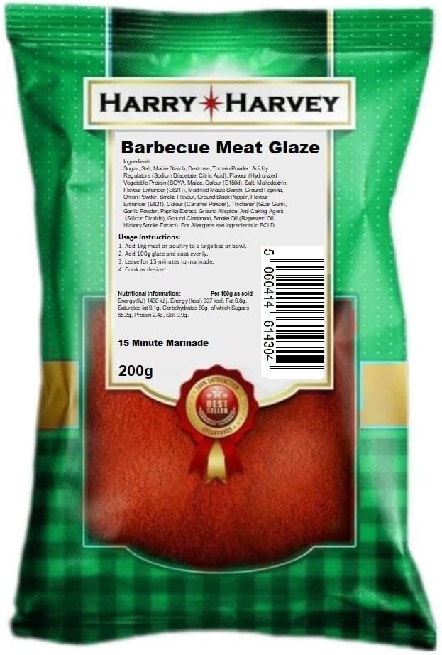 Harry Harvey Barbecue BBQ Meat Glaze 200g Marinade Rub for Chicken, Beef, Lamb, Pork and Fish, Butchers and Takewaway Style Flavours & Spice Seasoning