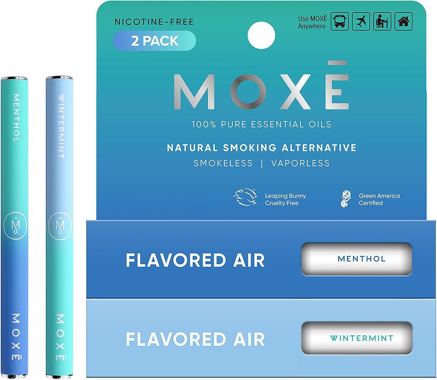 MOXE Natural Wintermint + Menthol Smokeless Inhaler, Non-Electric, 2 PK