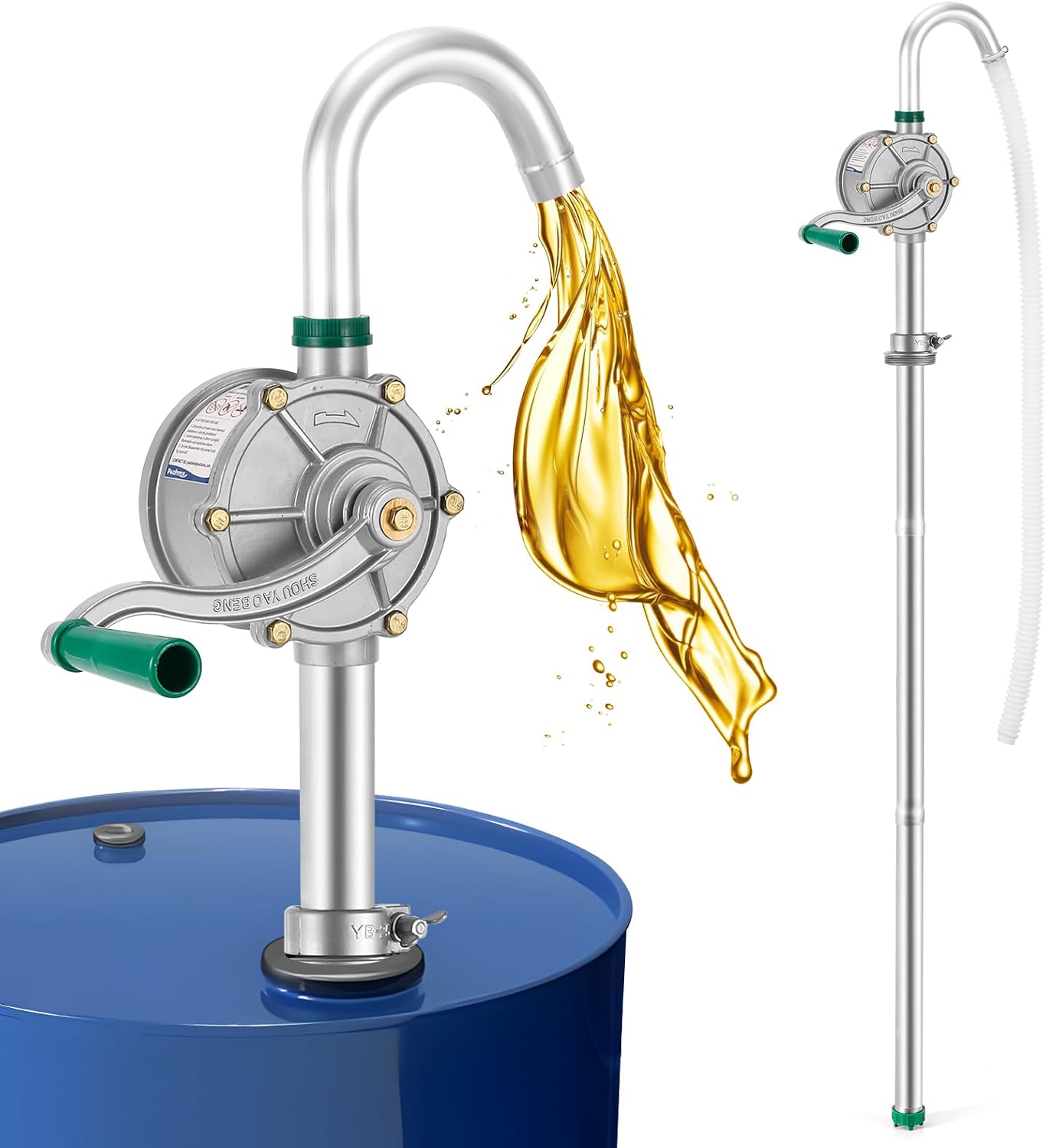 Poafamx 5-55 gallon Aluminum Drum Pump, 8 GPM Rotary Hand Oil Transfer Pump, 50 inch for Fuel Barrel, Non-Corrosive, diesel, lubricating oil, kerosene, light heavy oil, 25mm/0.98’’ Outlet