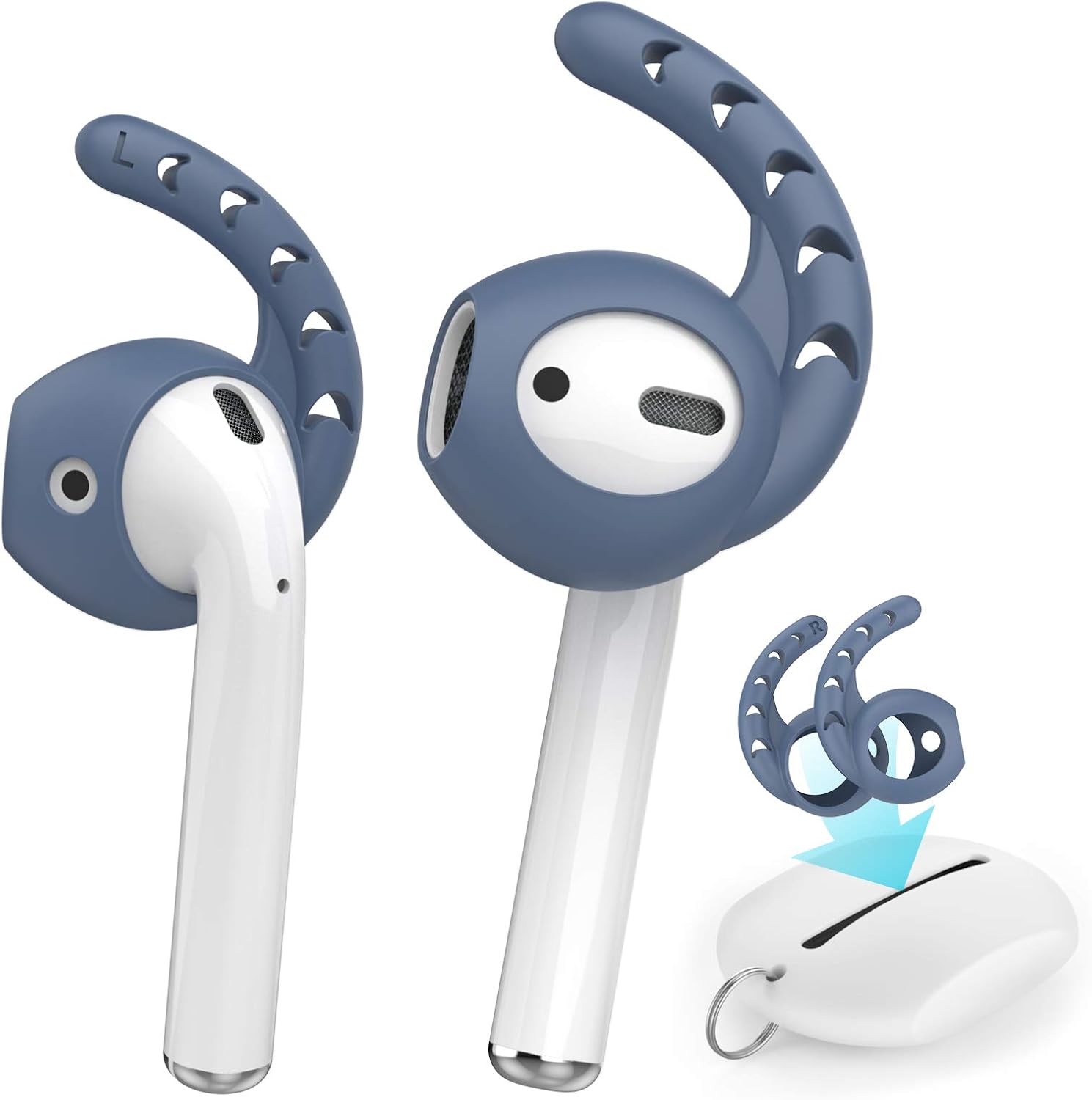AhaStyle 3 Pairs AirPods Ear Hooks Cover Silicone Accessories Compatible with Apple AirPods and EarPods Headphones(Navy Blue)